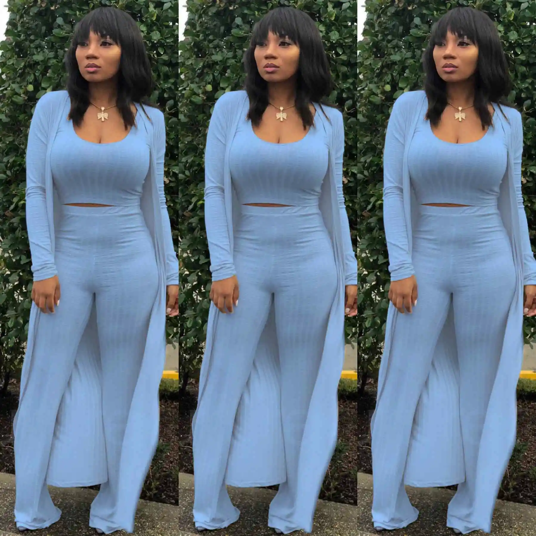 

A0718s 2021 Spring Women Sexy 3 Piece Outfits Crop Top With Long Coat Womens Clothing Ladies Tracksuits, Green