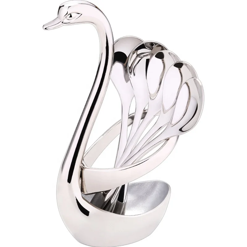 

Kitchenware accessories stainless steel swan table decoration spoon fork storage cutlery holder, Silver