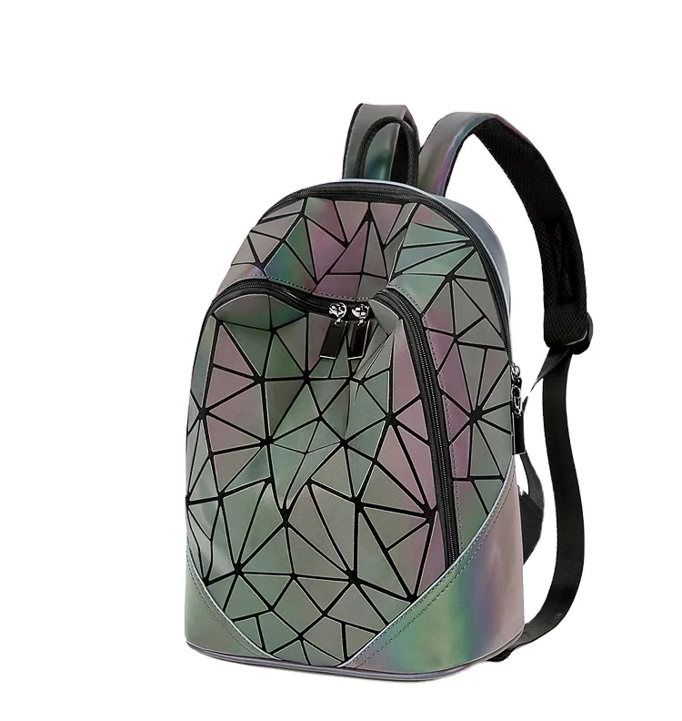 

New products trendy PU leather women's bags geometric luminous holographic Backpack,luminous backpack,luminous bag