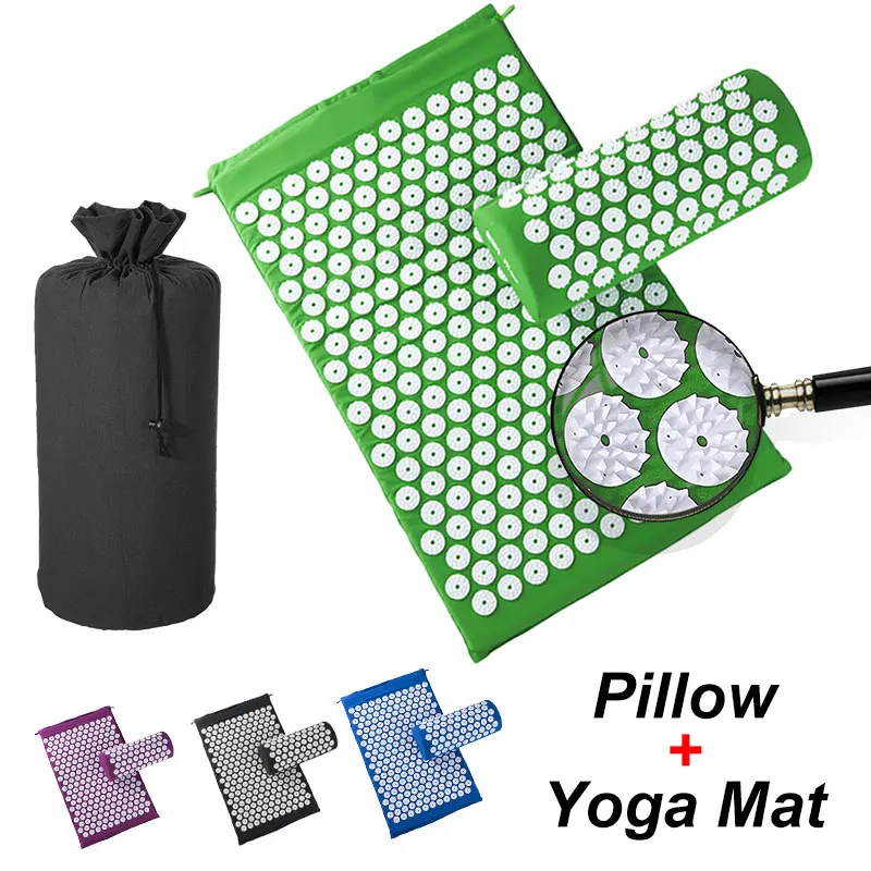 

Kuznetsov's Acupressure Yoga Mat Lotus Spike Cushion Applicator Back Pain Relief Needle Pad Eco mat Pillow Set Gift Bag, 5 colors