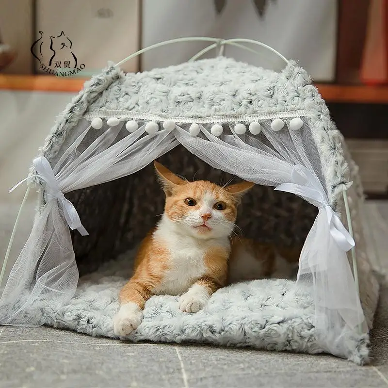 

Winter Warm Foldable Small Cats Tent House Kitten for Dog Basket Beds Cute Cat Houses Home Cushion Pet Kennel Cat Bed Products, Multiple colour