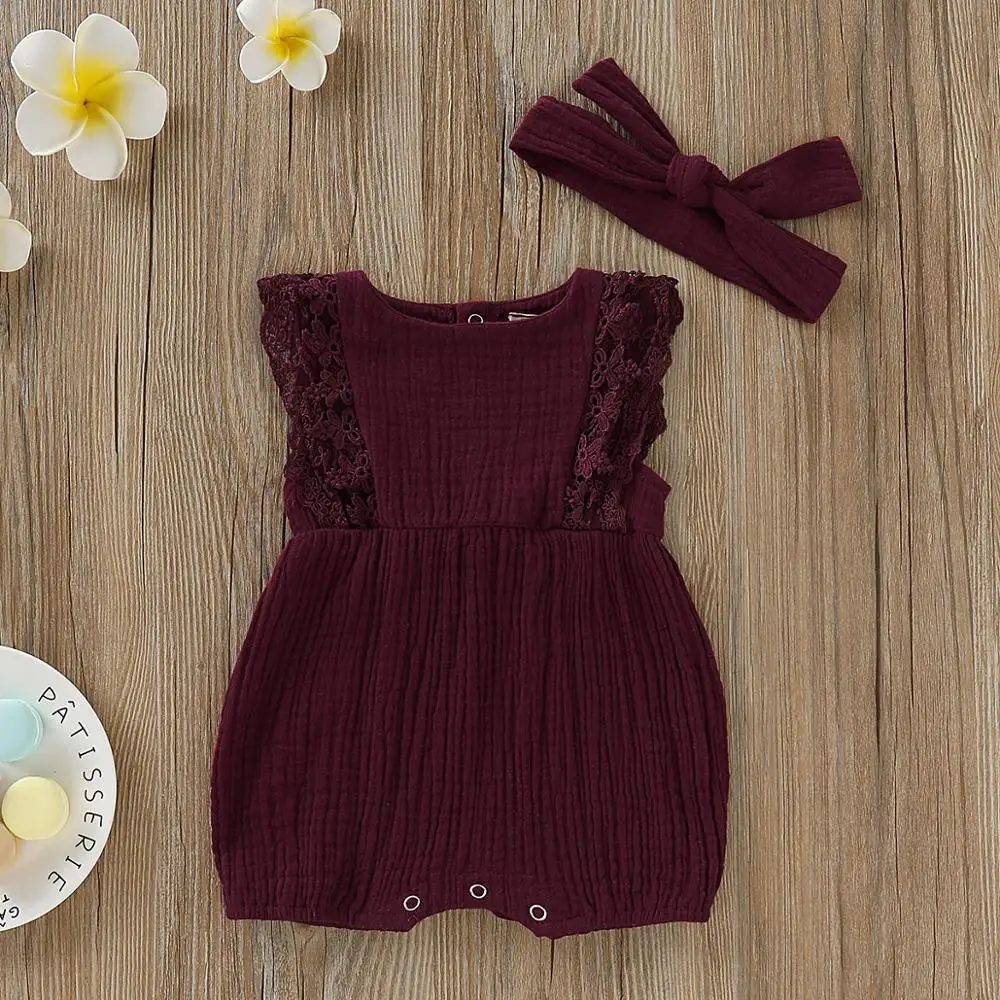 

wholesale Newborn Baby Girls Ruffle Solid Color Romper Jumpsuit Outfits Sunsuit