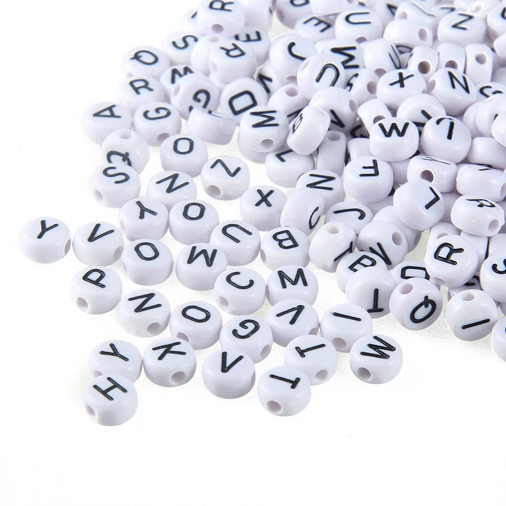 

4*7mm 100pcs Alphabet beads colored acrylic English Alphabet Beads Round White/Black Letters Kids Jewellery Party Letter beads, Mixed colorful