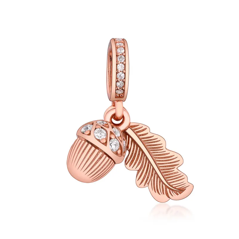 

Fine Jewelry Fashion Leaf Necklace Pendant 925 Sterling Silver Rose Acorn & Leaf Infinite Beads Charms For Jewelry Making
