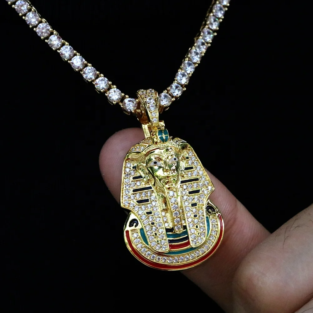 

Hip Hop 14K Gold Ancient Religious Egyptian Pharaoh Head Avatar Pendants with Free Chain