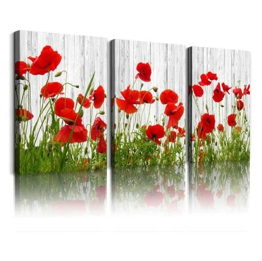 

Canvas Wall Art For Living Room Bathroom Decor Bedroom Kitchen Artwork Prints Green Plant Red Flowers Painting
