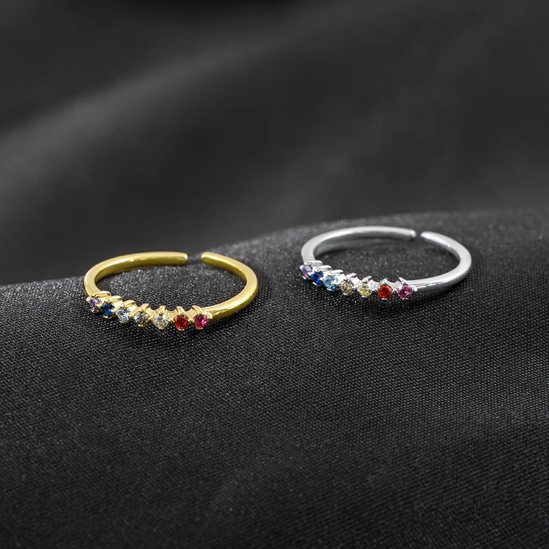 

Minimalist Thin Rings Women 925 Sterling Silver Gold Plated Colored Zircon Adjustable Rings
