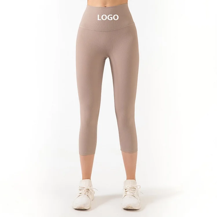 

Spring and summer cropped pants women's running elastic sports high waist hip lift breathable nude fitness yoga pants