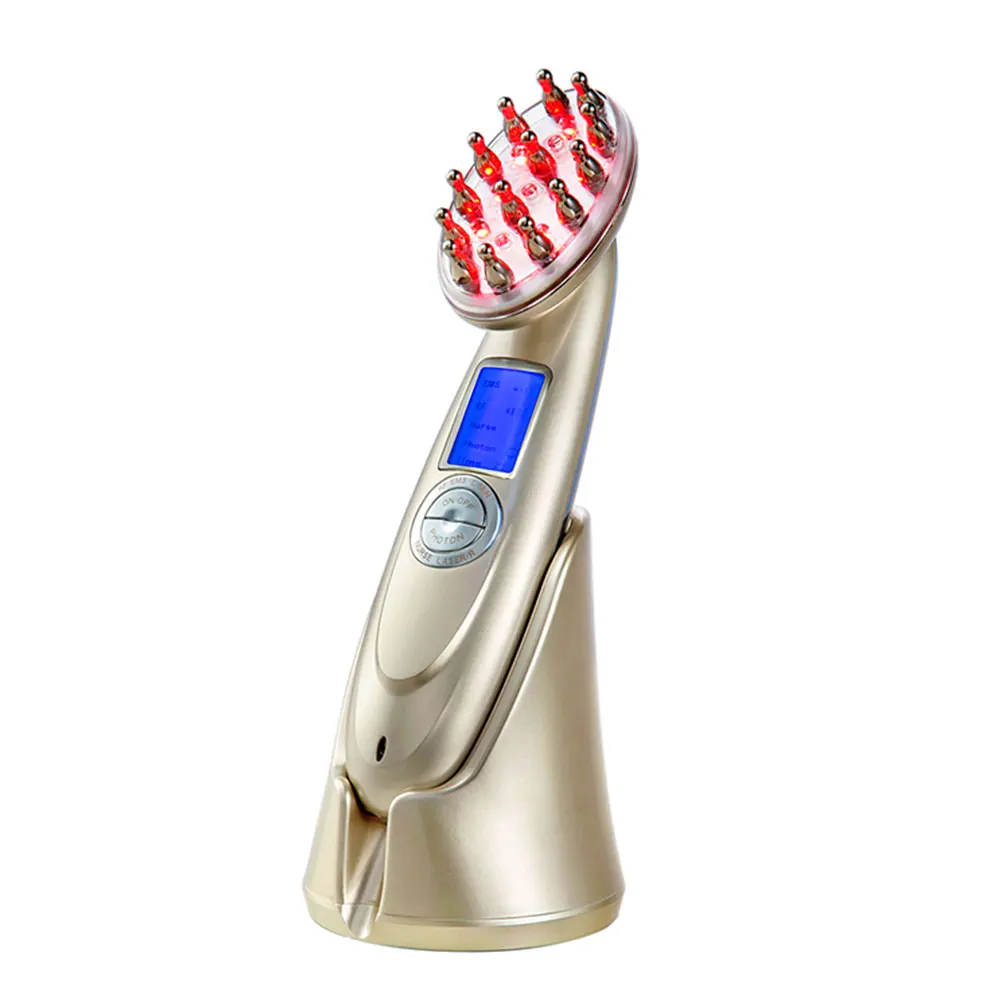 

High Quality USB Rechargeable Head Care Electric Massage Comb Brush Scalp Massager Laser Hair Scalp Massager Comb, Golden