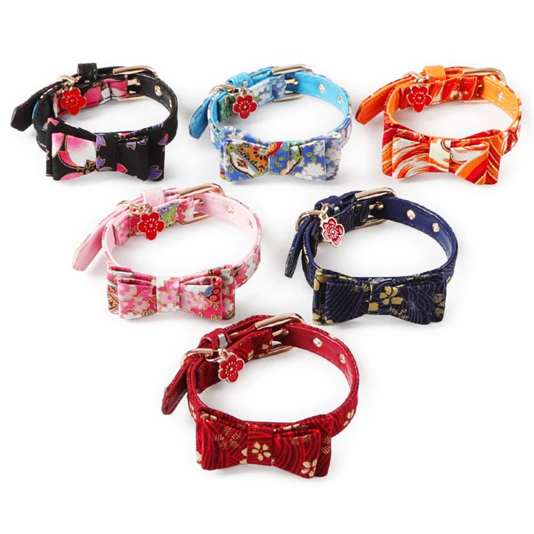 

Hot Sale Japanese-style Bow Cat Collar PU Collar Bell Bow Pet Cat Tie