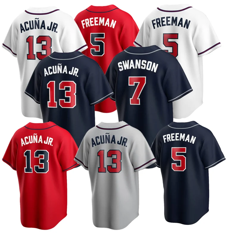 

Wholesale Atlanta Freddie Freeman #5 Player Name 13 Ronald Acuna Jr Brave Shirts 7 Dansby Swanson Baseball Jersey Cheaper