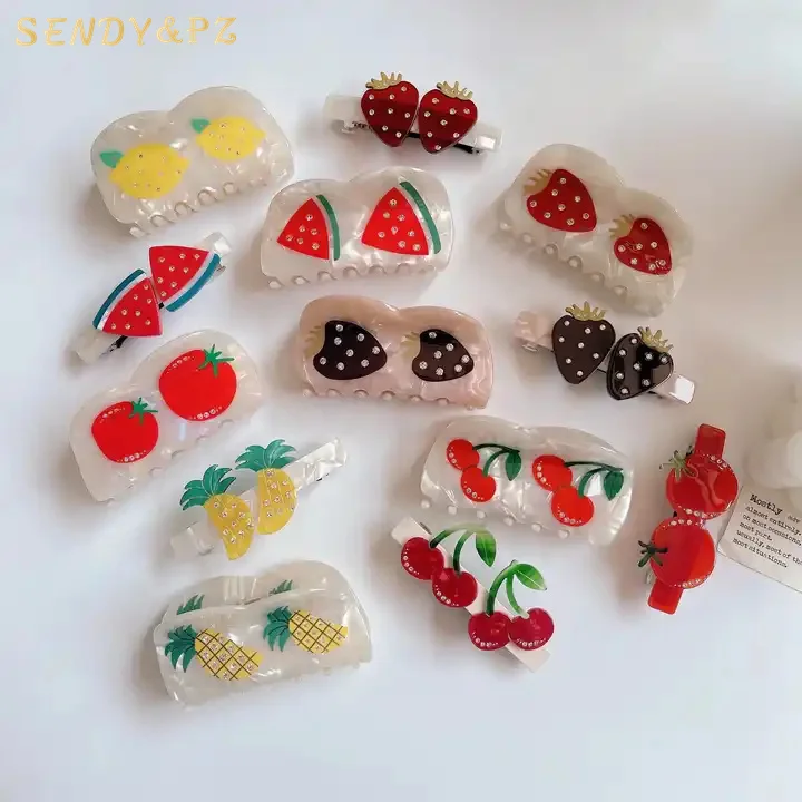 

Summer Fashion Children Fruit Acetate Hair Claw Clips Cute Girl Hairpin Strawberry Cherry Lemon Hair Accessories