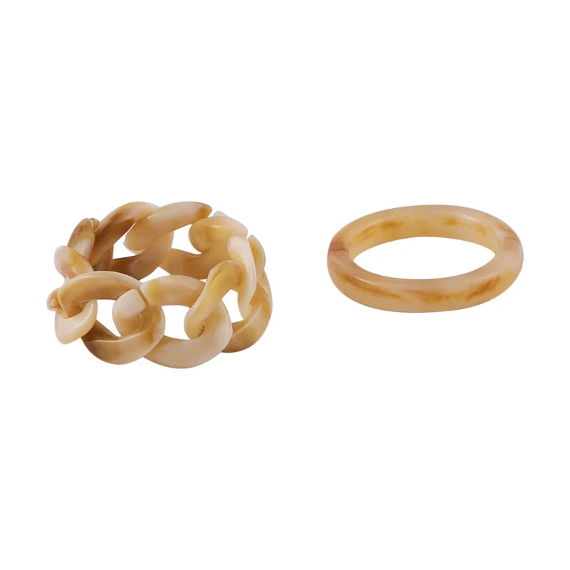 

2 Pcs Set Aesthetic Colorful Transparent Resin Acrylic Crystal Korean Geometric Cuban chain Rings for Women Trendy Jewelry