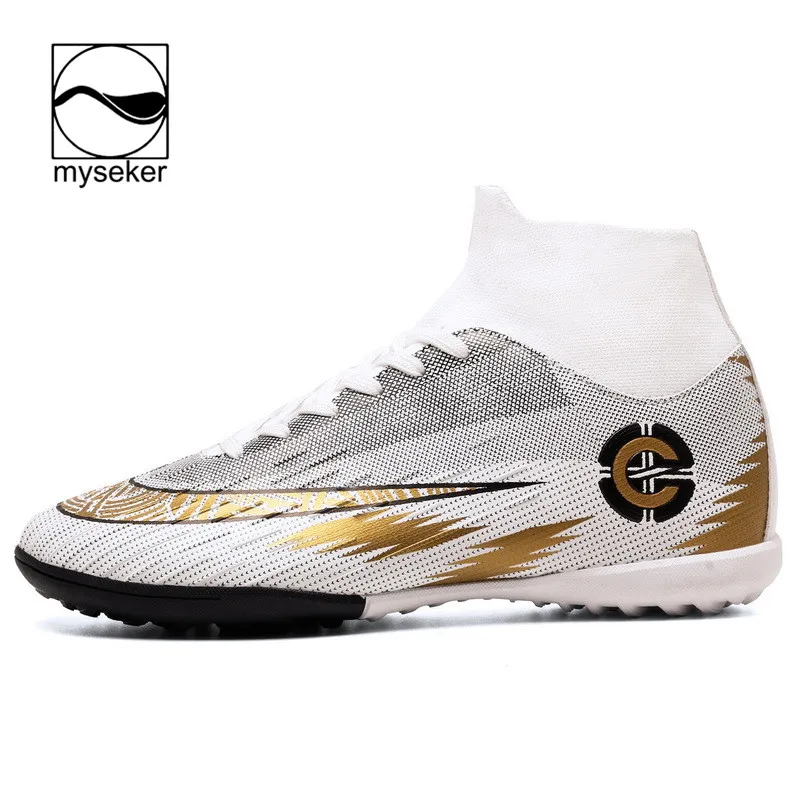 

Soccer Shoes Football Boots Wholesale Sport Men High Tops Futsal Ankle Soccer-Shoe Sports New 2020 For Indoor WHITE