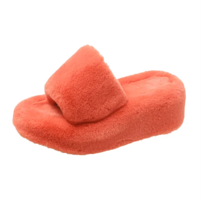 

Explosive Paragraph A Word Slope With Thick Bottom Outside Wear Fur Shoes Fall New Fashion Casual Ladies Plush Slippers