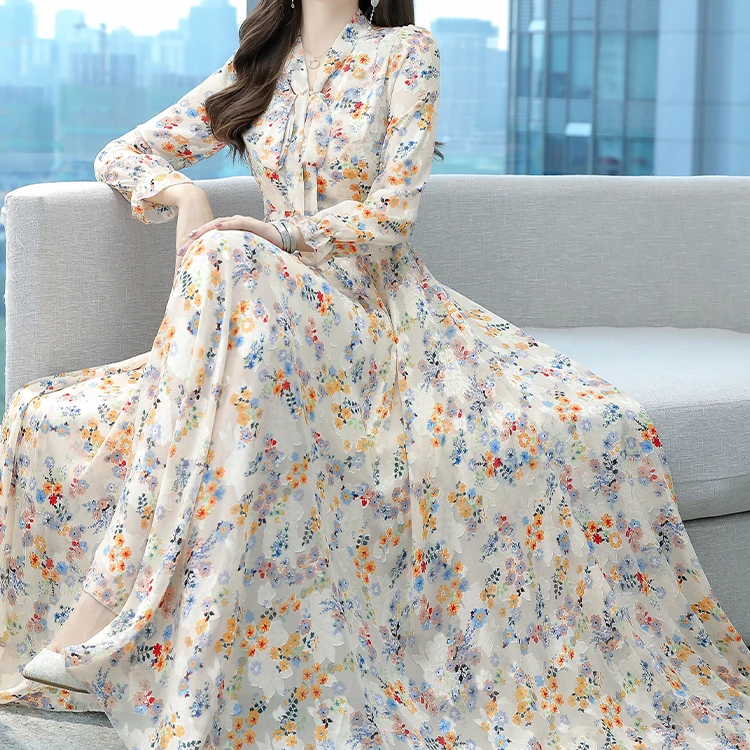 

Hot sell beach women jersey dresses loose fit women korean dress ankle-length casual wear bohemian dress maxi, Picture color