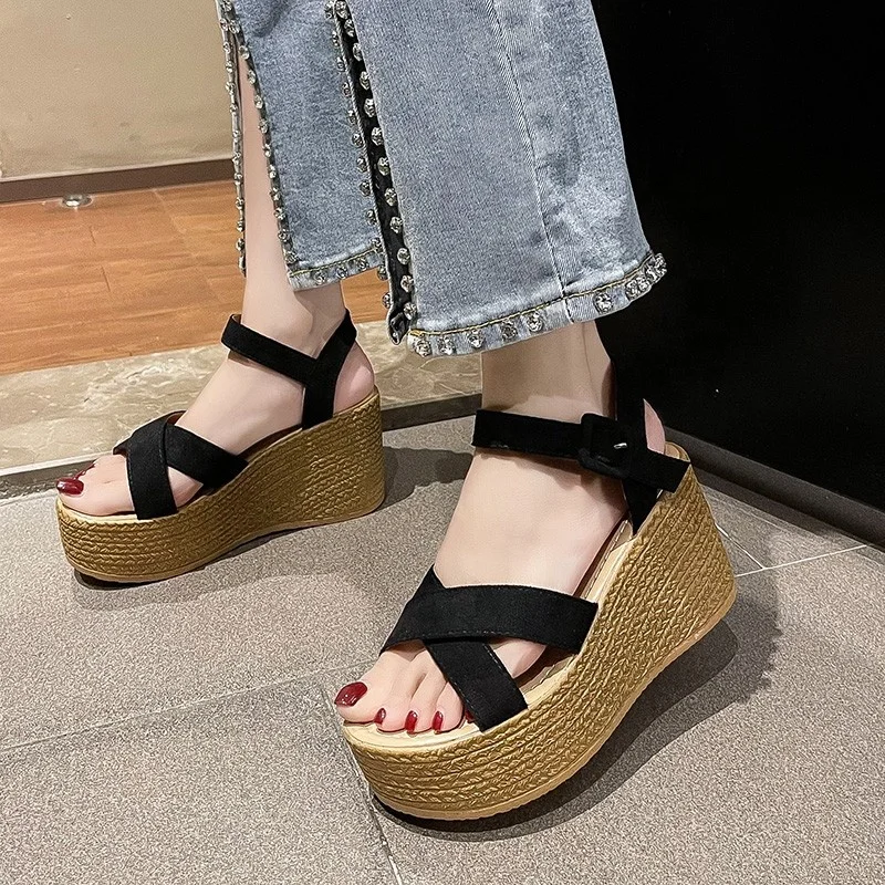 

2021 Trend Summer Platform Heel Sandal Footwear Women Wedge Mule Shoes Sandal, Black,white.red,khaki