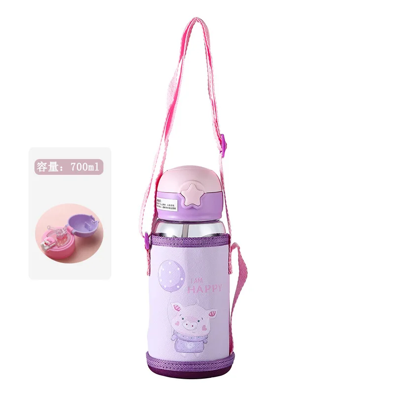 

2021 New Design Cartoon Cute 700ml Children Water Bottle Portable Bpa Free Plastic School Kids Water Bottle with Strap, Blue/pink/red/yellow/purple/green/white/black
