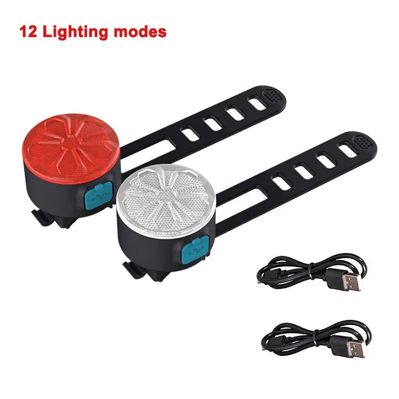 

New Handy 6*SMD Visible 12 Lighting Modes Mini Size Round USB Rechargeable Bicycle Front Light And Bike Tail Light Set
