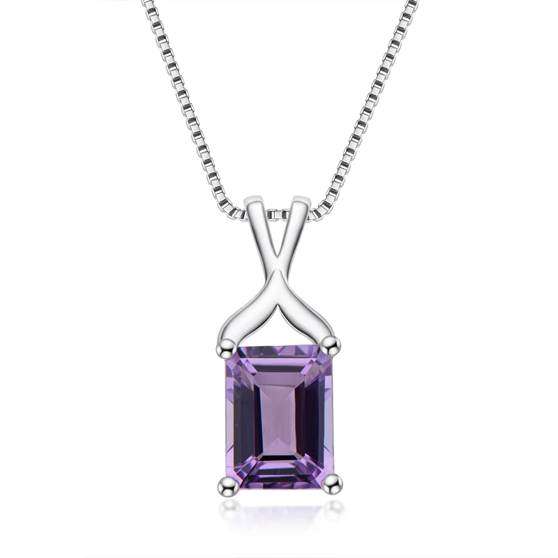 

925 Sterling Silver Natural Emerald Cut Amethyst Blue Topaz Gemstone Anniversary Fine Jewelry Creative Pendant Necklace