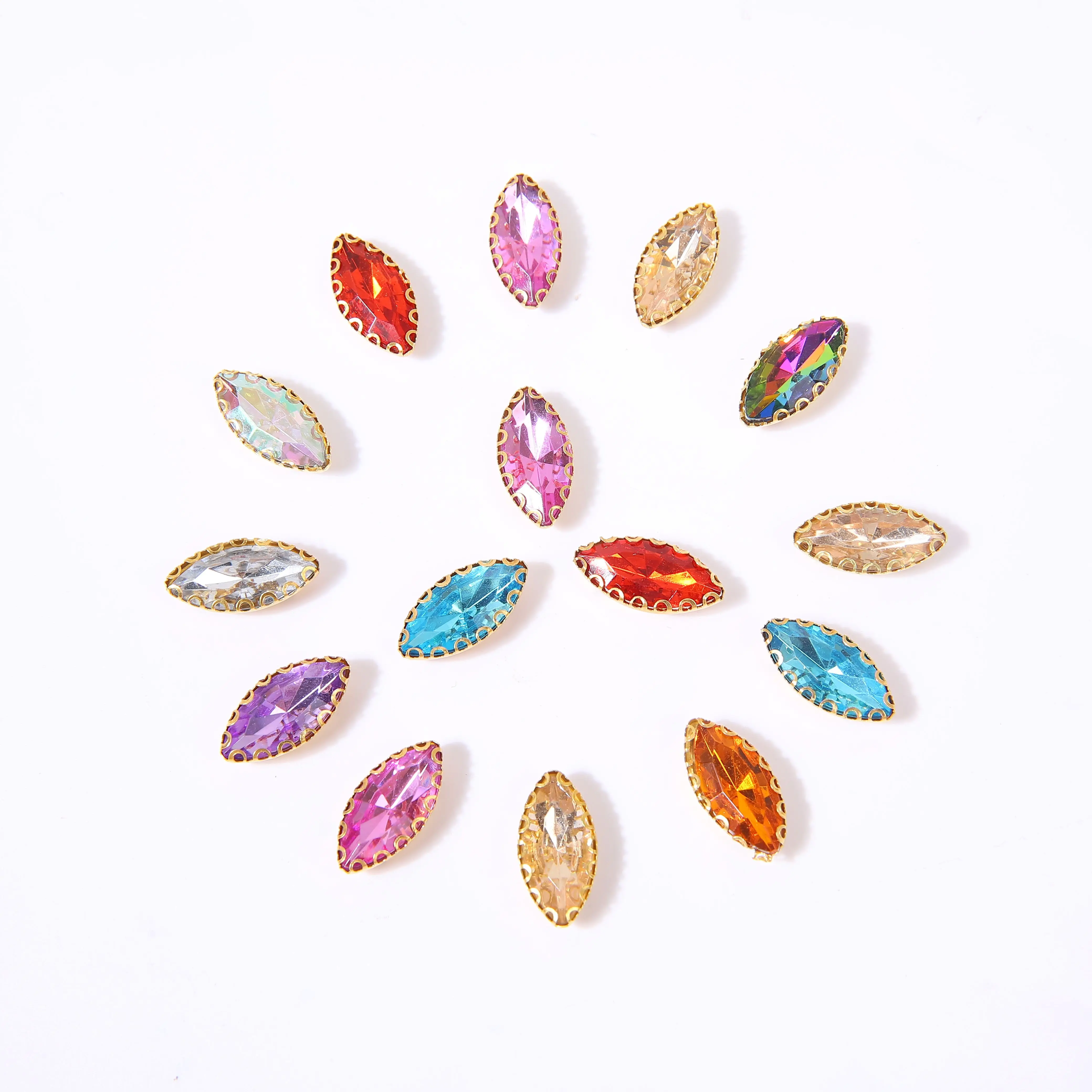 SINONG Multicolor Acrylic Shoe Bag Garment Accessories Eye Claw Inlaid Flatback Rhinestones Various Sizes 7*15 Sew-On Motif