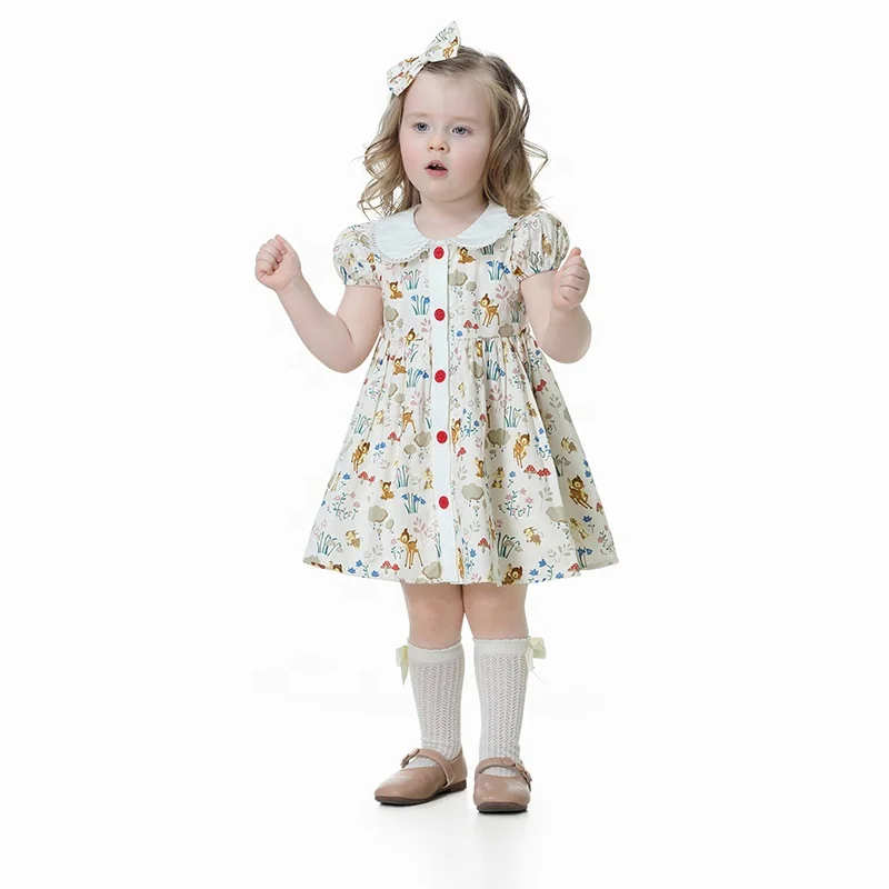 

New design peter pan collar short sleeve print casual 2021 summer kids baby dress, Multi colour options