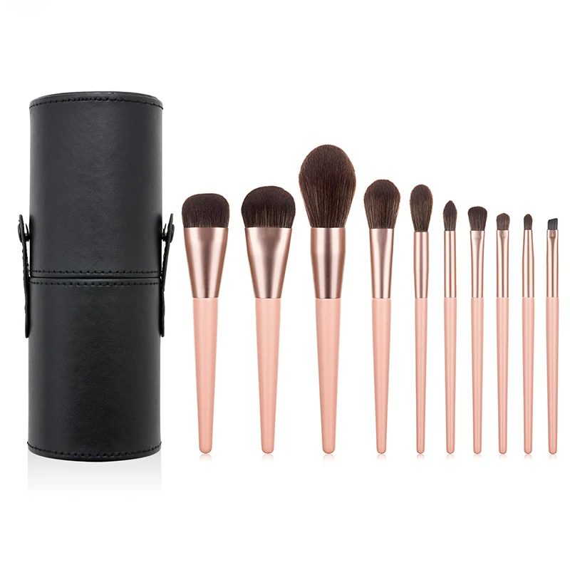 

Professional vegan custom oem 10 pc vegan custom make up brushes light pink gold brush set pink makeup brushes set with bag
