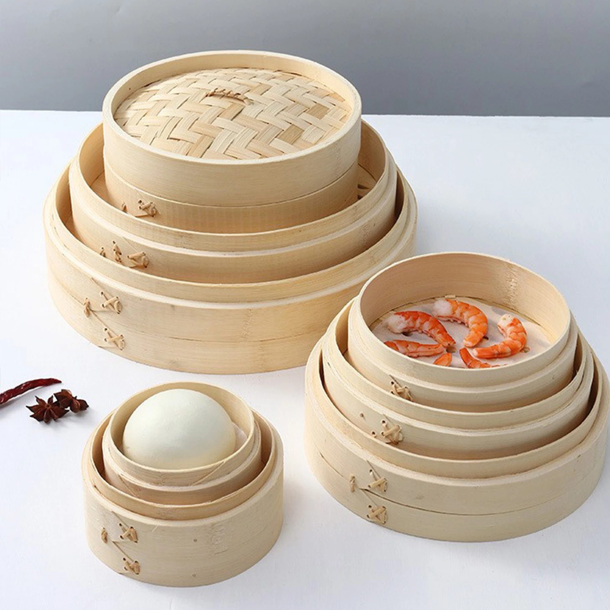 

wholesale factory small mini bamboo portable food dumpling baby steamer basket 10 inch favors set pot food machine for food