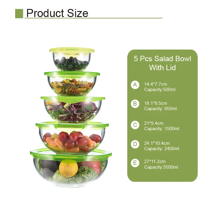 Fruit Salad 5 Pieces Glass Mixing Bowl Set - Buy Mixing Bowl Set 
