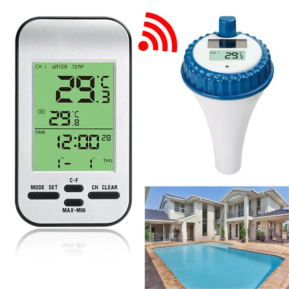 

Wireless Swimming Pool Thermometer Waterproof Pool Floating Thermometer With LCD Display Solar Powered Battery Thermometer