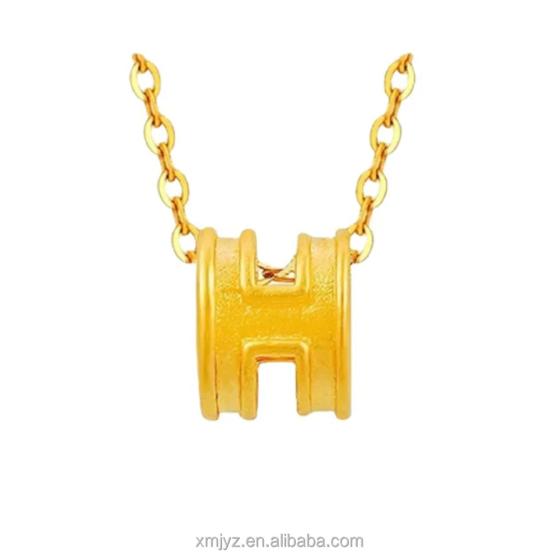 

Certified 999 Foot Letter H Small Waist Gold Pendant 3D Hard Gold Necklace Lucky Beads 24K Necklace