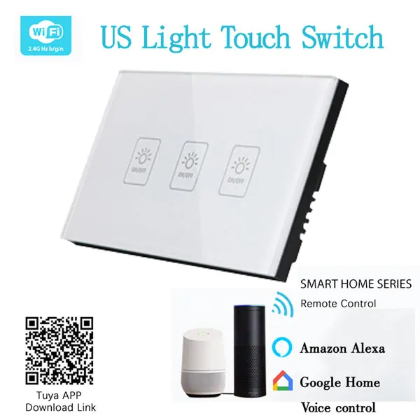 Touch Switch Smart Light Switch Panel Wall interruptor 1/2/3 Gang wifi light switch US/EU Standard Work with Alexa Google Home