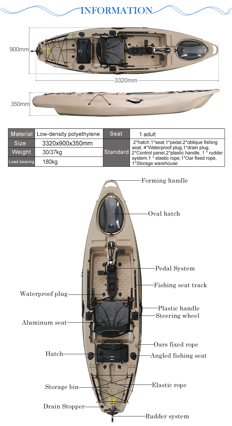 Factory Direct Price New Designed 11ft Ocean Propeller Pedal Fishing