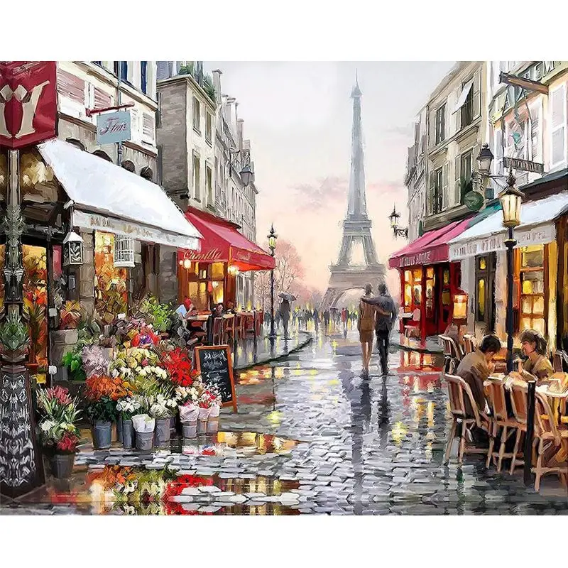 

CHENISTORY Paris Street DIY Painting By Numbers Handpainted Canvas Painting Wall Decorative Art Custom photo