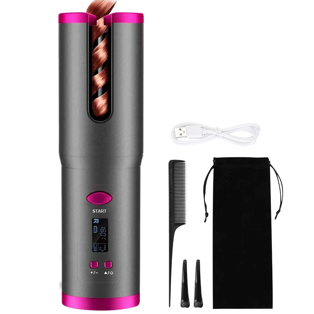 

Wholesale Automatic Rotating For Woman Cordless Chargeable Easy To Use Hair Curler, Pink