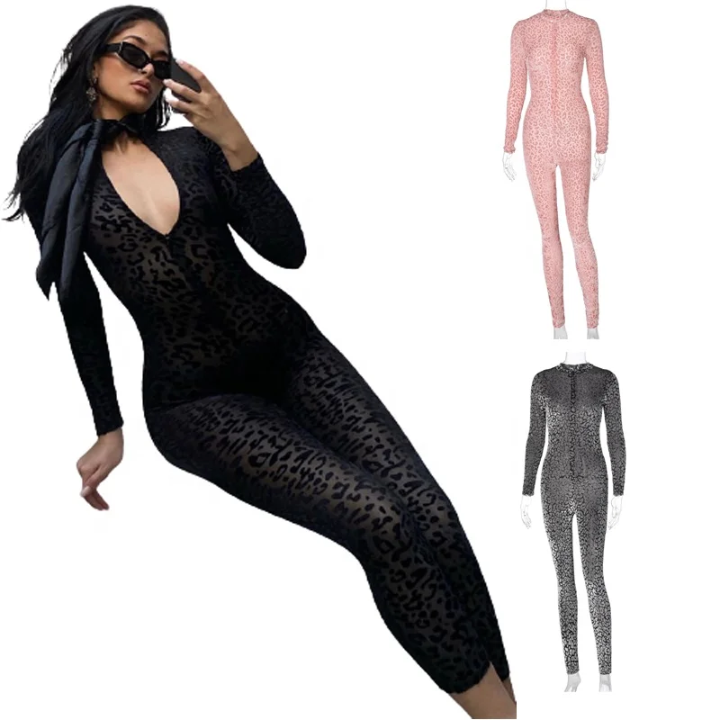 

2020 Long Sleeve Leopard Print Sexy Bodysuit Jumpsuit