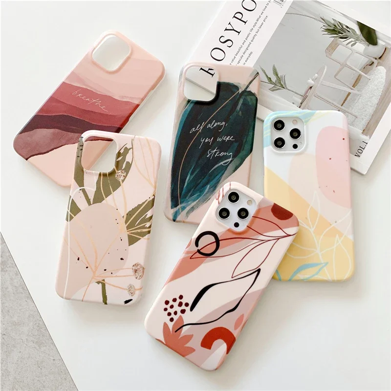 

Matte Cartoon Graffiti Phone Case For iPhone 11 Pro Max XS Max 7 8 Plus 12 Mini XR X SE 2020 12Pro Cute Floral Painting Coque