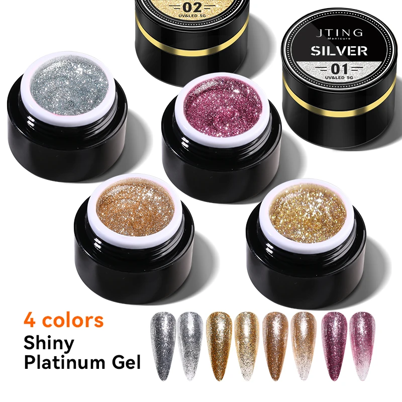 

JTING nail trend 4 Colors shiny nail platinum painting gel polish glitter flash uv led gel nail polish OEM private logo jars