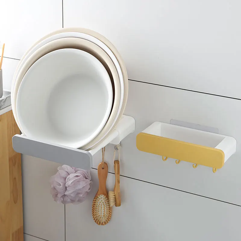 

Kitchen And Bathroom Washbasin Pot Cover Ra Retractable With Storage Seasoning Storage Box Free Punching Hidden Four Hooks, Yellow,gray
