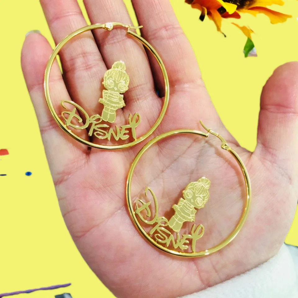 

Fashion Jewelry Cute Design Stainless Steel Custom Anime Character Cartoon Name Earring For Kids Gift