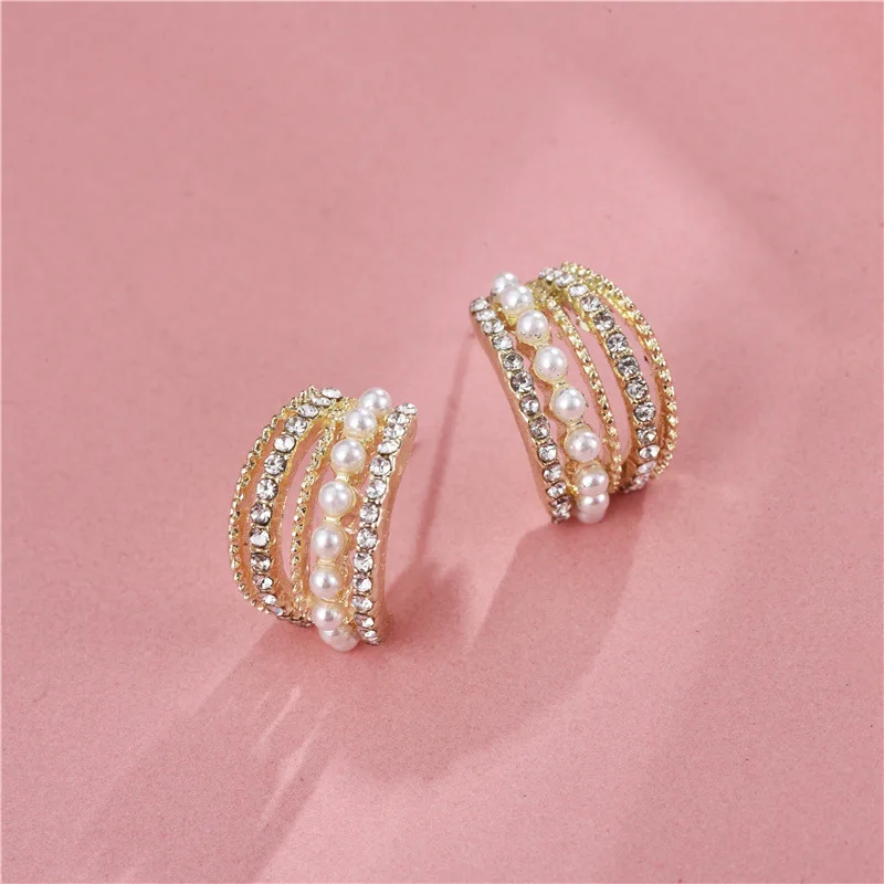 

Women Tassel Titanium Small Big Stainless Steel 18k Gold Plated Pave Filled Pearl Double Layered Hoop Earrings, Colorful