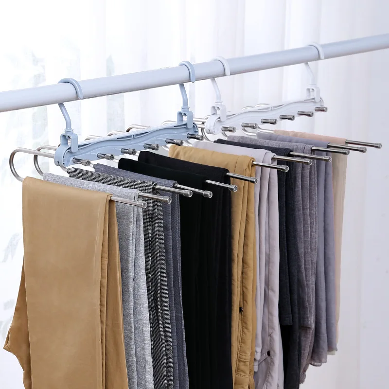 

trousers rack Multifunction Magic Hanger Multi Layers Space Saving Stainless Steel Trouser Hanging Rack Foldable Pants Hangers