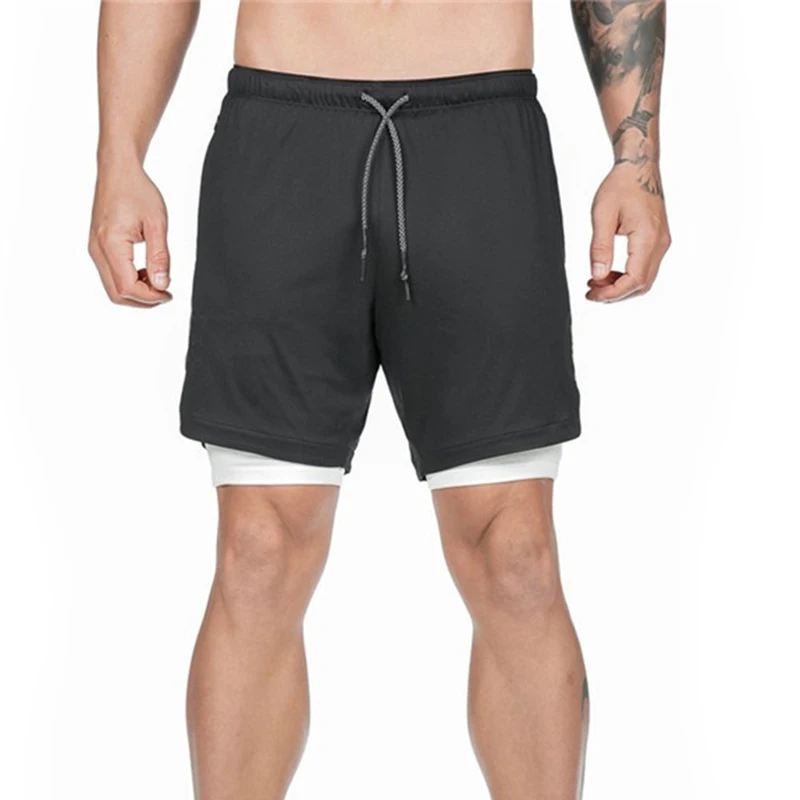 

Men'S Sports Shorts Workout Running 2 In 1 Double-Deck Pantalones Cortos Deportivos Para Hombre Training Gym Shorts With Pockets