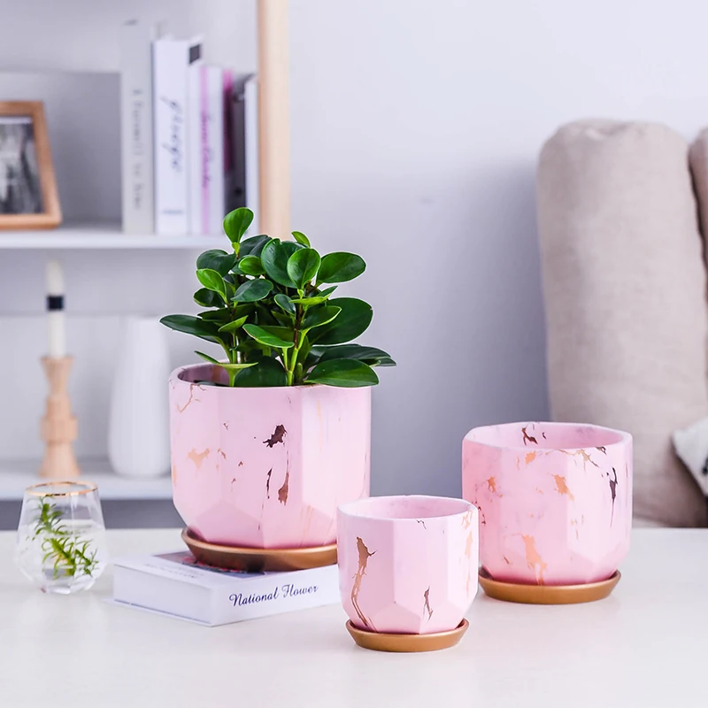

Indoor pots Hot selling Marble Ceramic Flower Pot Plant Holder 3 pcs a set modern style ceramic vase for home decor