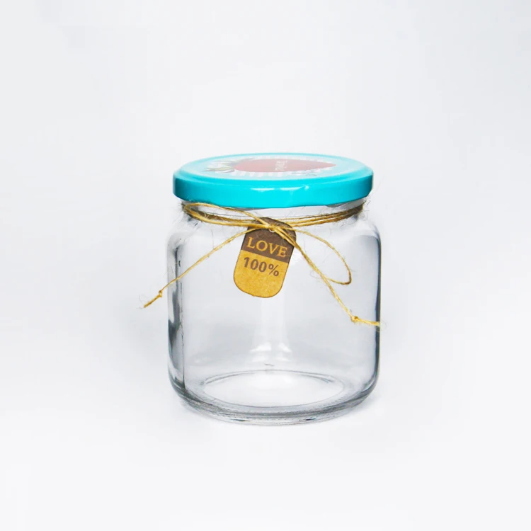 

250ml 350ml round square glass jar with tin lid for jam honey sauce, Clear jam glass jar