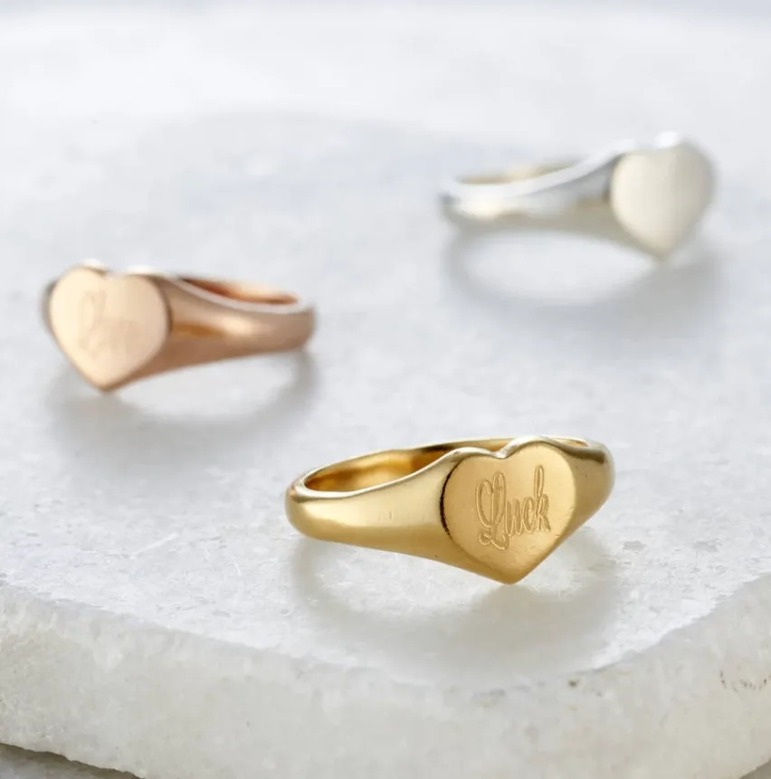 

18K Gold Plated Stainless Steel Custom Women Heart Signet Ring