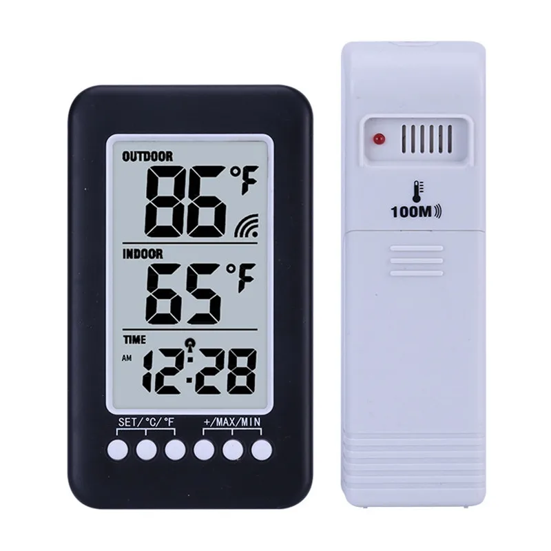 

Household LCD Digital wireless Indoor/Outdoor Thermometer Hygrometer wall hanging clock Weather station, Black