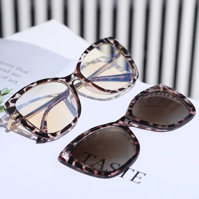 

95857 Wholesale High End Fashion Lady Polarized Tr90 Glasses Anti Blue Light Clip On Sunglasses Gradient Glasses Set