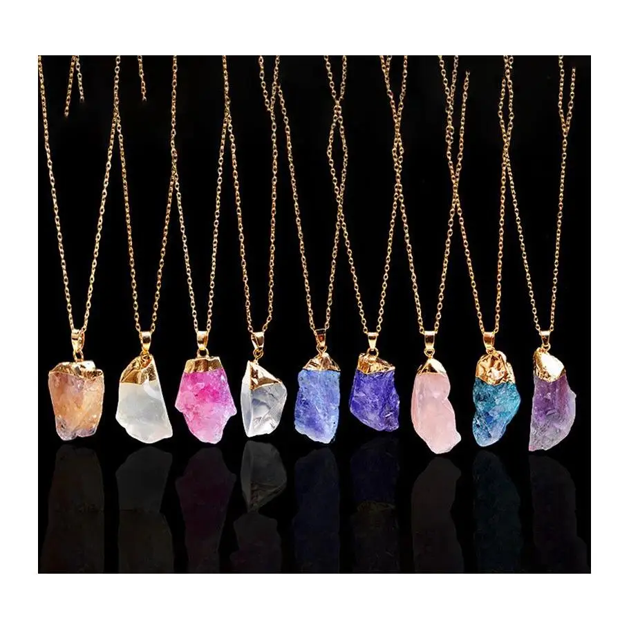

Crystal Quartz Healing Point Chakra Bead Natural Gemstone Necklace Original Pendant Women Men Jewelry Plated Gold Chains Stateme