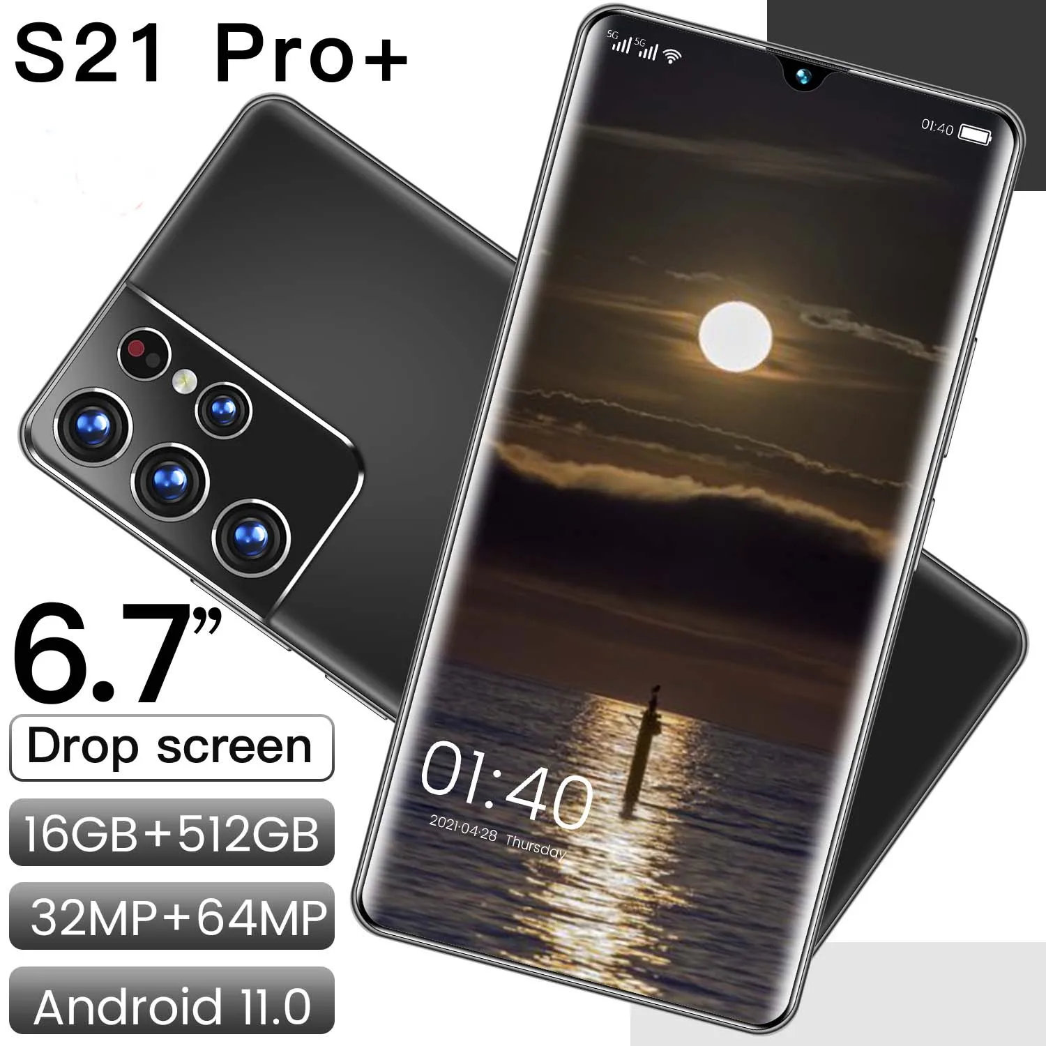 

Phone S21 Pro+ 6.7inch drop water screen 6000mah Dual sim Smart phones OEM ODM 32MP+64MP 12GB+512GB Unlocked mobile phones